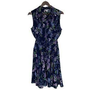 Nanette Lepore Navy Floral Sleeveless Collared Dress - Large